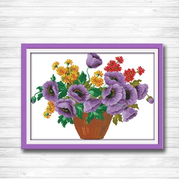 

Purple potted flower vase painting dmc 14CT 11CT counted cross stitch kits embroidery set Needlework Set chinese cross stitch