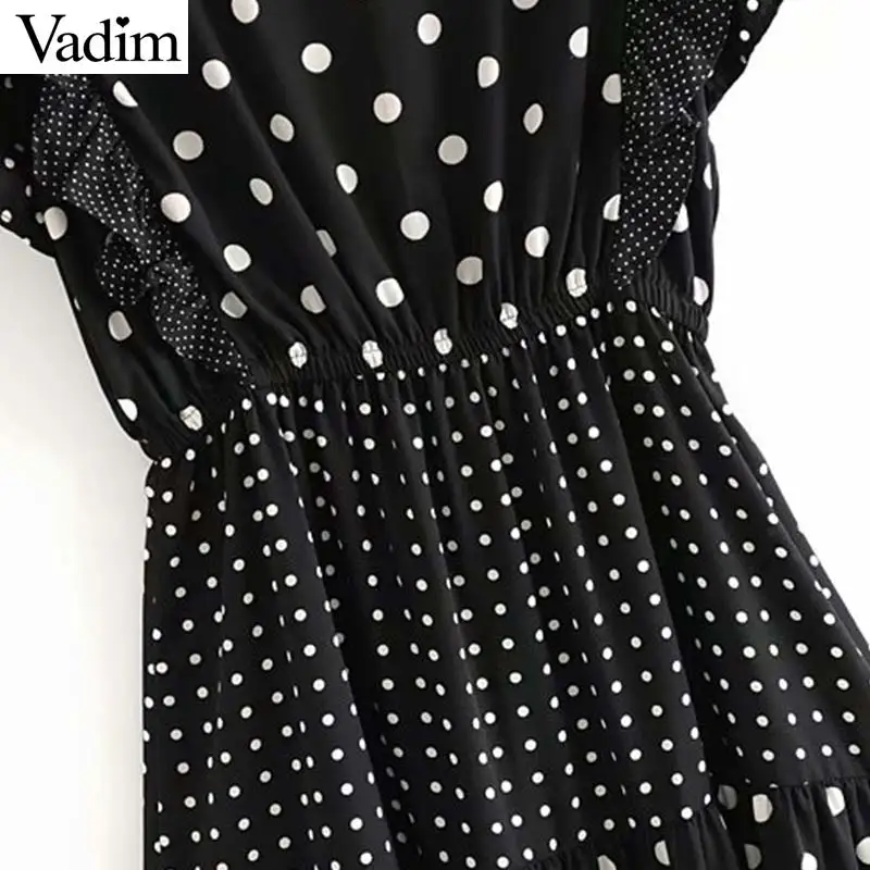 Vadim women elegant dots print mini dress ruffles elastic waist short sleeve female fashion chic dresses summer vestidos QC601