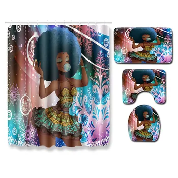 

African Women's New Creative Shower Curtain Cross-Border Supply Wholesale Graphic Customization Bathroom Carpet Combination Mat