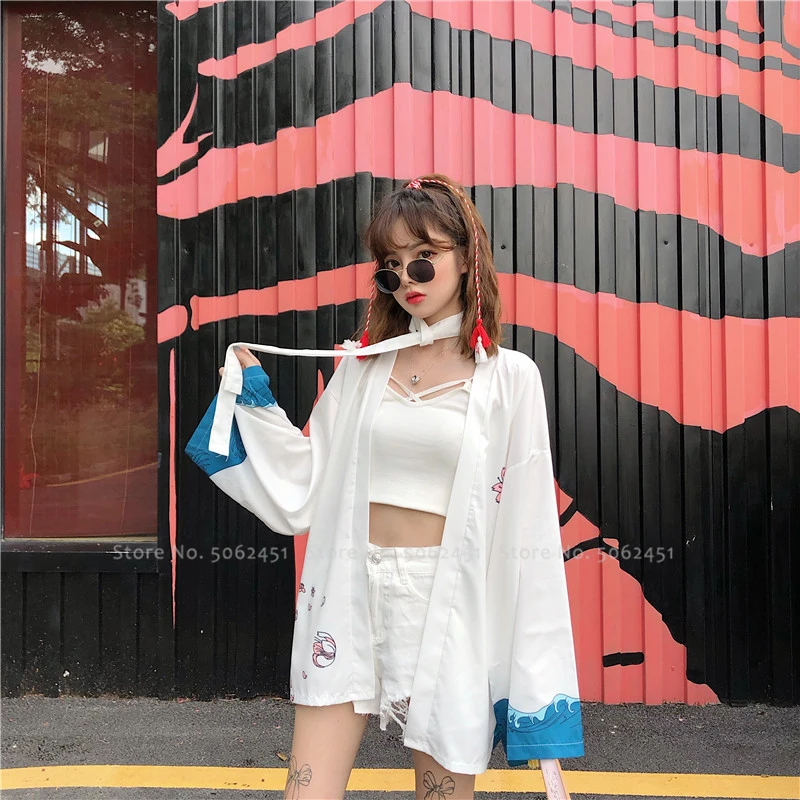 Для женщин Для мужчин японский пары одежда Yukata уличная кимоно Haori пальто самурая кардиган Harajuku Стиль Свободная блузка серия укиё-э куртки