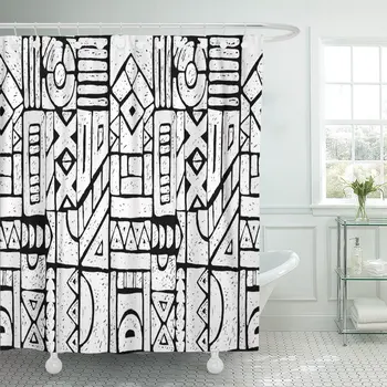 

African Pattern Ethnic Carpet Aztec Figure Tribal Indian Mexican Shower Curtain Waterproof Polyester Fabric 60 x 72 Inches Set
