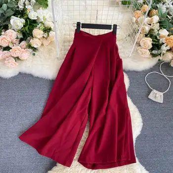 

Design Wide Leg Pants Summer for Women 2020 New Fashion All-match Cropped/Capri Casual Pants Office Lady high waist pants