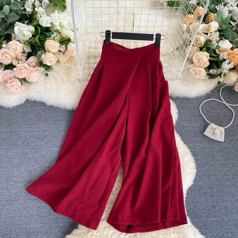 Design Wide Leg Pants Summer for Women 2020 New Fashion All-match Cropped/Capri Casual Pants Office Lady high waist pants Design Wide Leg Pants Summer for Women 2020 New Fashion All-match Cropped/Capri Casual Pants Office Lady high waist pants