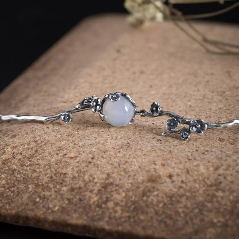 S925 Серебряный инкрустированный халцедон Слива браслет женский Diy ручной работы старый цветок ювелирные изделия литературный Национальный Ветер браслет