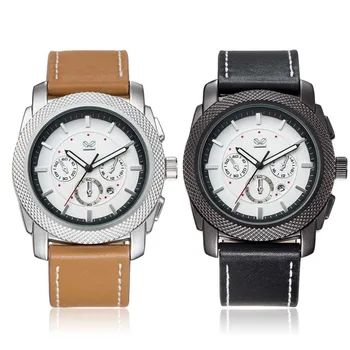 

GENBOLI Casual Design Men Male Round Case Leather Strap Watch Fashionable Quartz Wrist Watch Gifts relogio