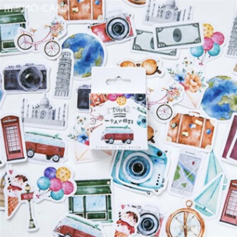 

46 Pcs New Travel Sticker DIY Vintage Retro Classic Travel Stickers For Diary Scrapbooking Decor Adhesive Memo Pad Stationery
