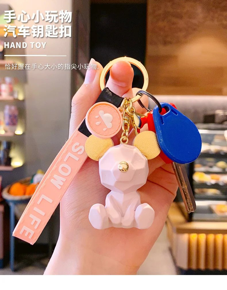 Cartoon Simple Bear Keychain Student School Bag Pendant Couple Car Key Ring Ring Girl Decoration Accessories Gift Hand Palm Toy