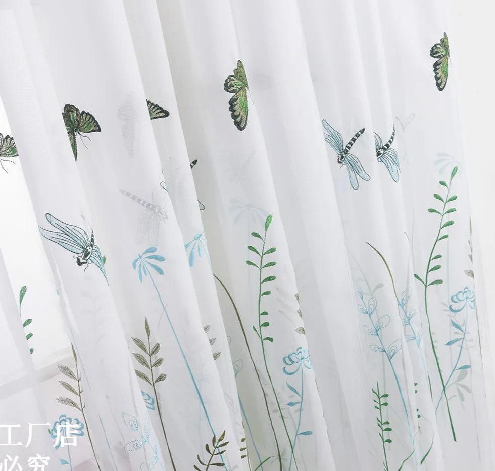Оконная занавеска для гостиной пасторальные шторы из хлопка льна для спальни белая Тюлевая занавеска с вышитыми листьями бабочки - Цвет: 1PC Tulle