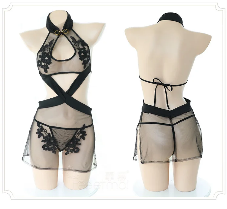 Мини-платье с вышивкой Qipao, улучшенный чёнсам, сексуальное женское белье, китайское праздничное платье, костюм для ночного клуба - Цвет: Черный