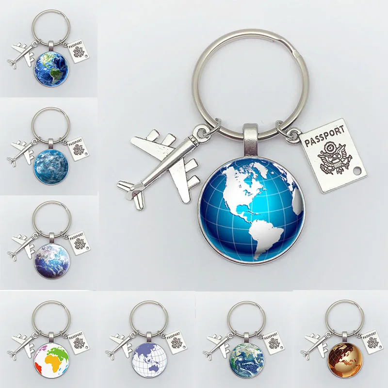 Erde Flugzeug Keychain Anhänger Erde Kompass Personalisierte Gedenk Schlüsselring Geschenk für Reise Liebhaber