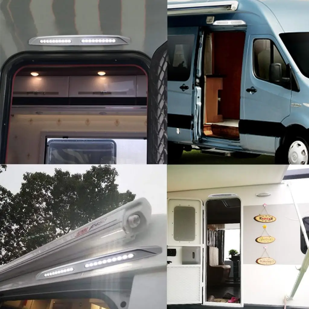 12V RV 20 LED Awning Porch Light Waterproof Motorhome Caravan Exterior Wall Lamps Light Bar for RV Van Camper Silver
