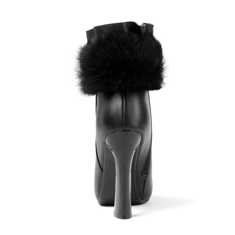 ANNYMOLI Winter Ankle Boots Women Natural Genuine Leather Zip Strange Style Heel Short Boots Fur Super High Heel Shoes Lady Fall ANNYMOLI Winter Ankle Boots Women Natural Genuine Leather Zip Strange Style Heel Short Boots Fur Super High Heel Shoes Lady Fall