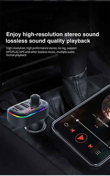 Bluetooth 5.0 FM Transmitter Car Kit MP3 Modulator Player Wireless Handsfree Audio Receiver Dual USB Fast Charger Ambient Light