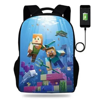 

Cartoon Minecrafting Game Backpack for Teenager Girls Laptop Mochilas Feminina Student School USB Backpack Women Travel Bags