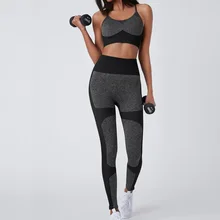 Conjunto esportivo feminino sem costura ioga, roupas esportivas confortáveis com cintura alta e calças, conjunto esportivo de malhação sutiã + calça legging