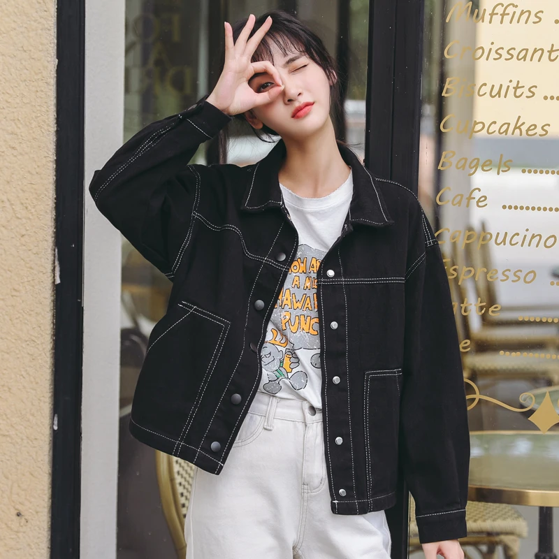 Джинсовая куртка Женская Harajuku женская джинсовая куртка чистая красная свободная рабочие женские пальто