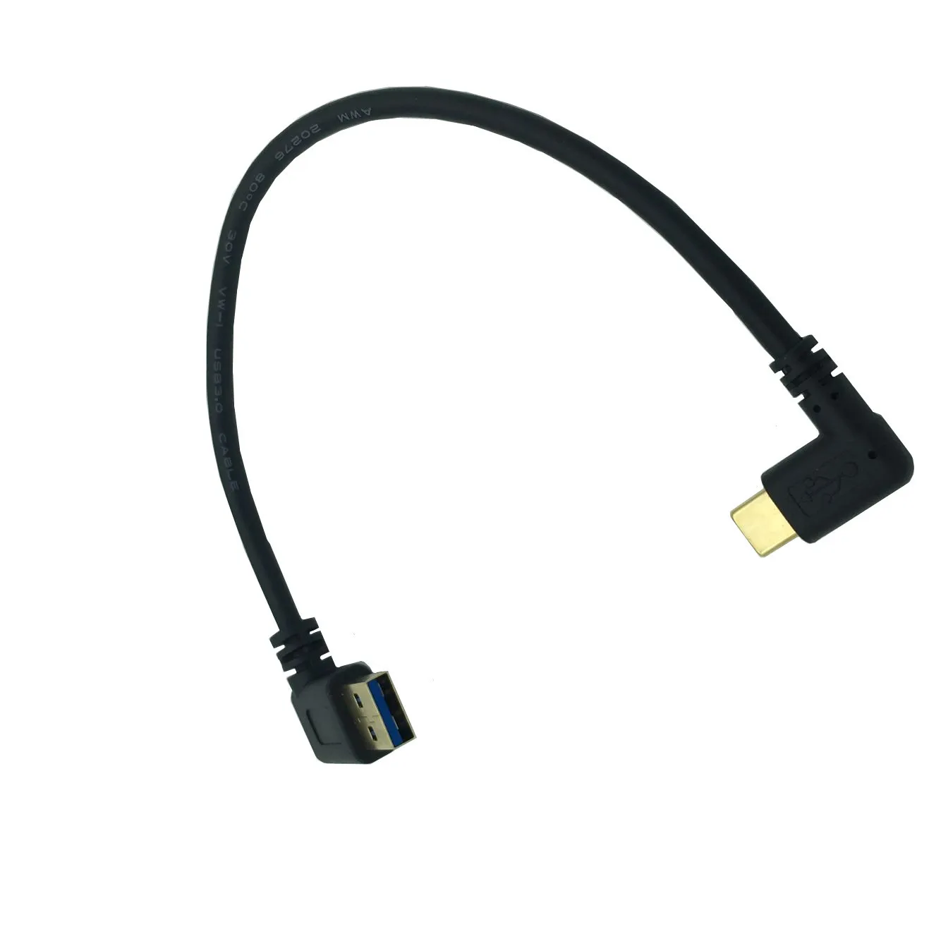 Левый и правый угловой 90 градусов позолоченный USB3.1 type-c USB мужчина к USB maleright DataCharge соединительный кабель 25 см для планшетного телефона - Цвет: Черный