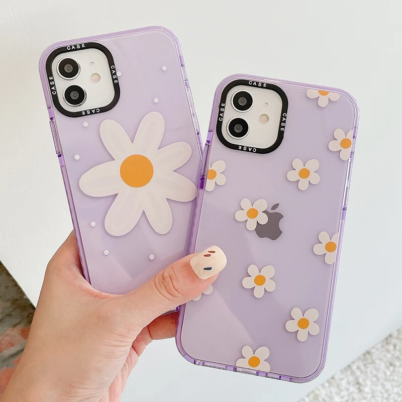 Summer Purple Flowers Phone Case For iPhone 11 12 Pro Max XS XR X 7 8 Plus  SE 2020 Shockproof Clear TPU Back Cover