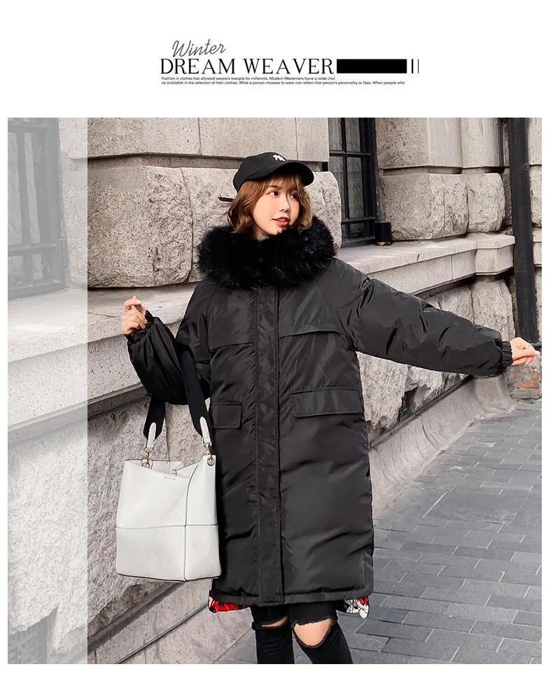 Зимняя плотная куртка, пальто, теплые двухсторонние парки для женщин, с капюшоном, большой воротник из искусственного меха, пальто, модная верхняя одежда для холодной погоды размера плюс