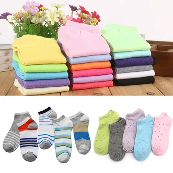 

5Pair/Lot Fashion Women Short Socks Striped Dot Candy Color Cotton Socks Autumn Winter Funny Casual Men Low Cut Ankle Socks