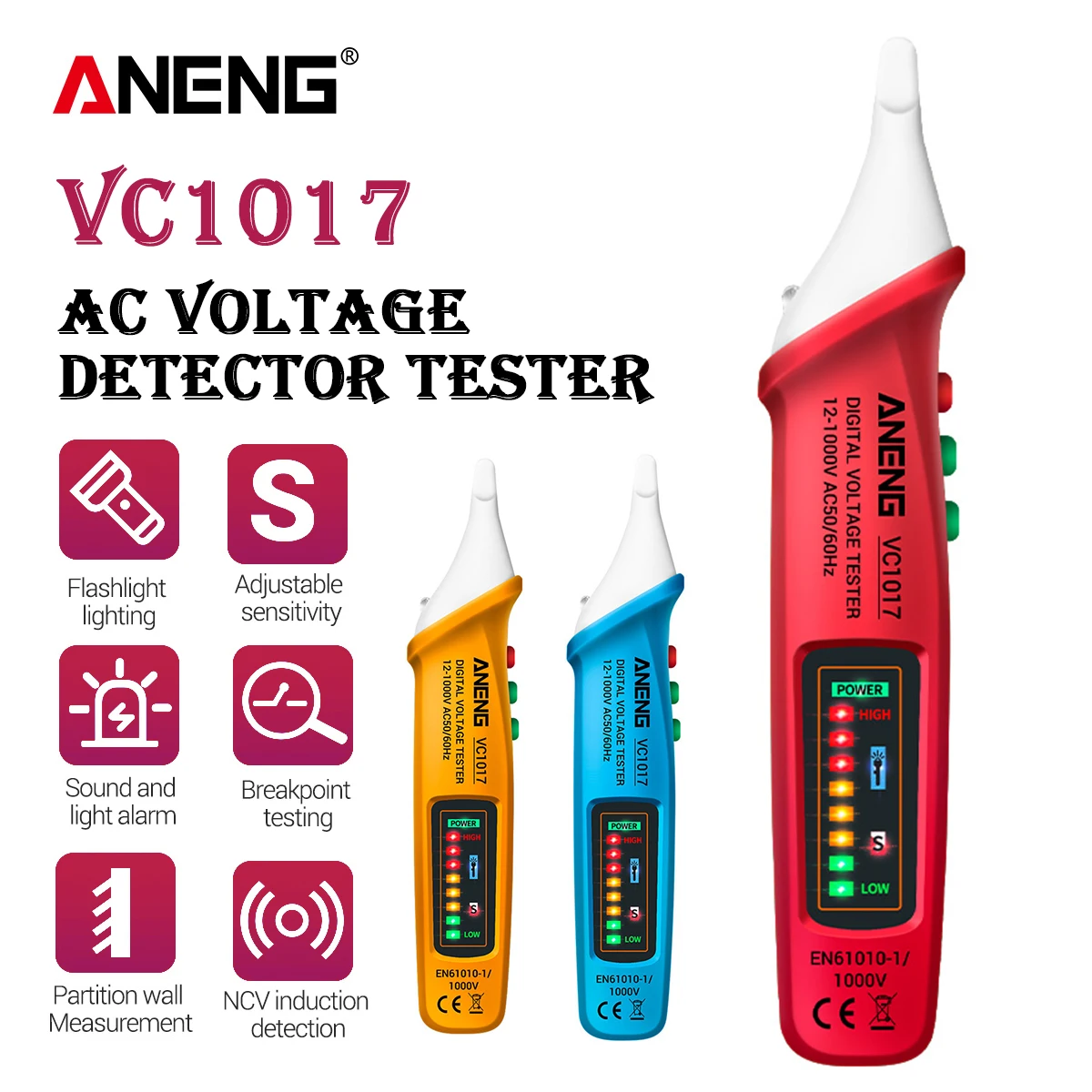 ANENG-Detector de voltaje VC1017 CA, medidor de 12V-1000v, bolígrafo de vapeo eléctrico sin bolígrafo de contacto, indicador Medidor de Voltaje LED