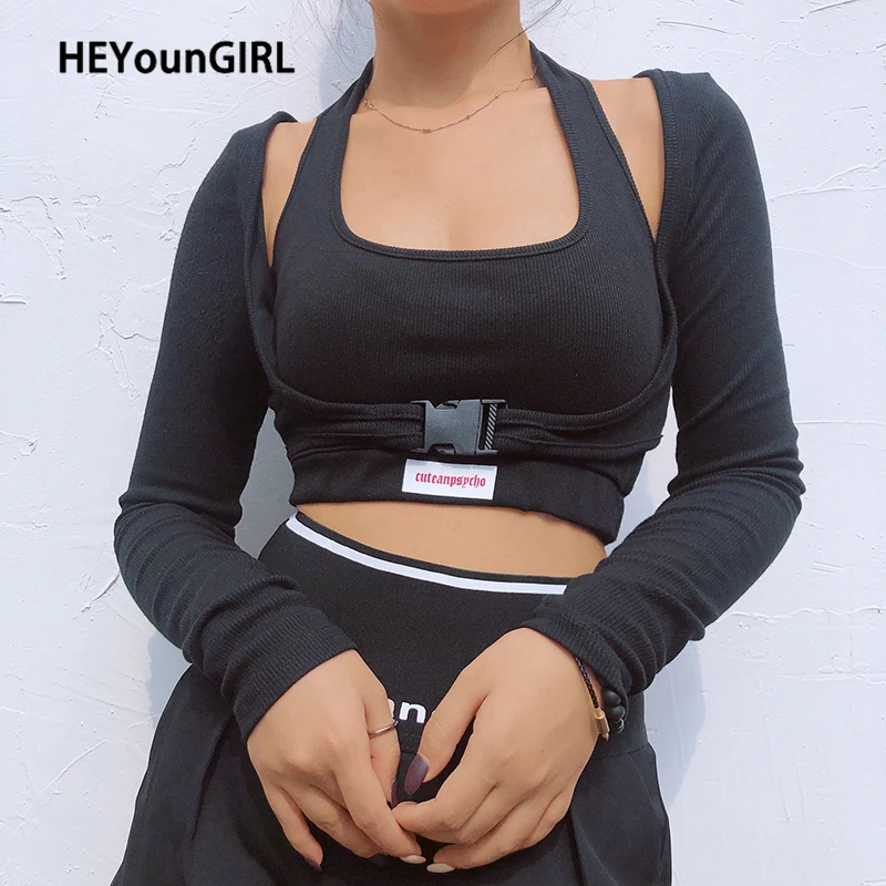 Укороченная футболка HEYounGIRL из двух предметов для фитнеса Повседневная хлопковая