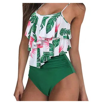 

Ruffled Two Piece Women Sexy High Waisted Swimsuits Spaghetti Straps Tankini Bathing Suits Summer Brazilian Swimwear 2020