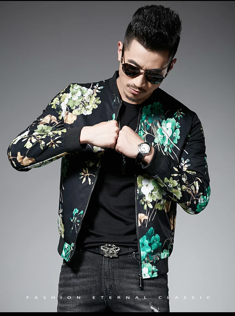 Зеленая Мужская куртка с цветочным принтом Мужская куртка Chaqueta De Beisbol Para Hombre Jaquetas хип-хоп Мужская куртка на молнии дизайнерская мужская куртка 5xl