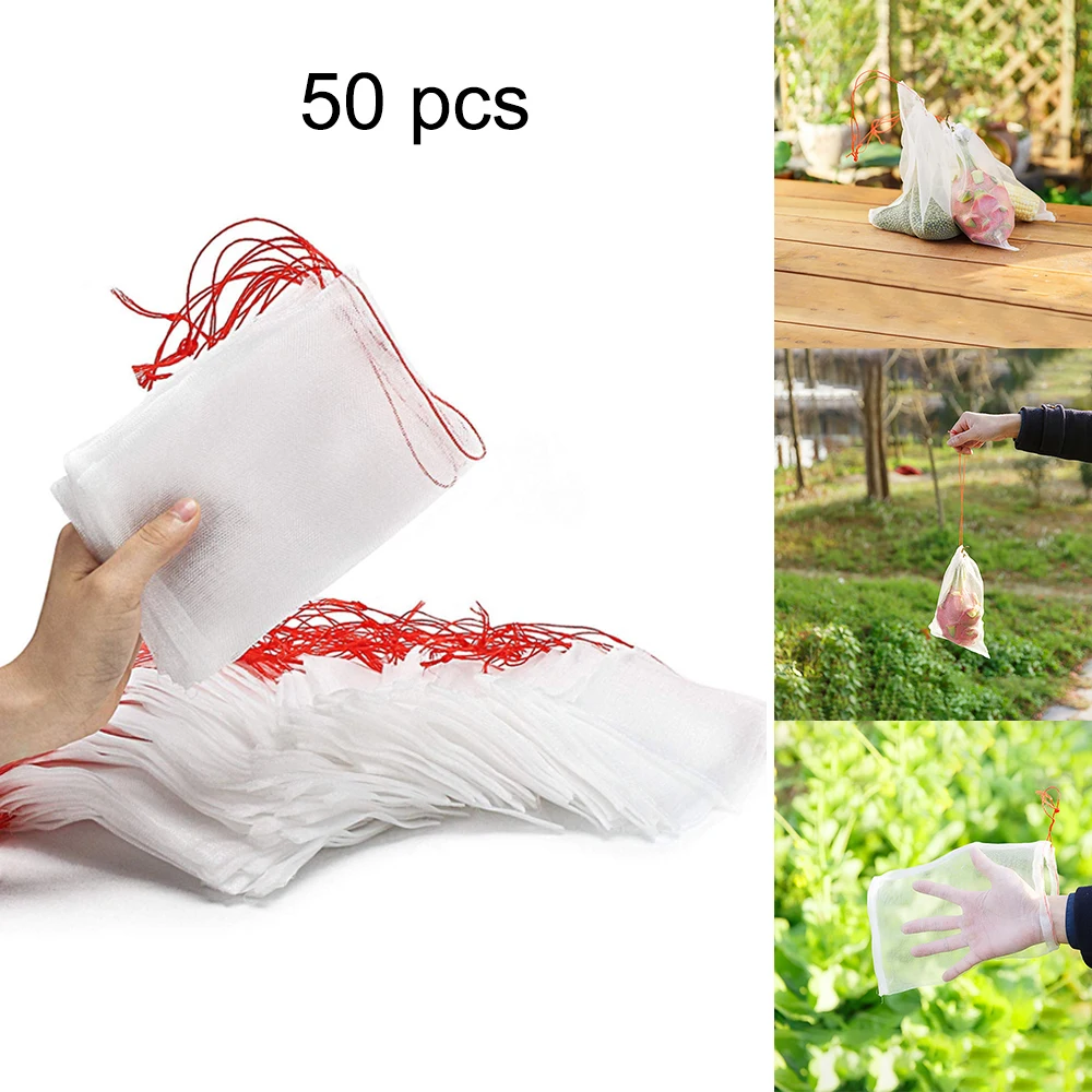 50pcs Garden Tool Nylon Netting Bags Fruit Barrier Cover Bags For Grape