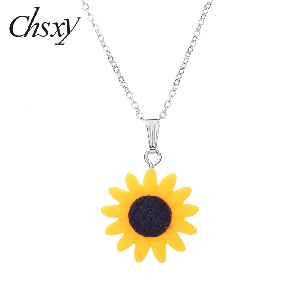 

CHSXY Lovely Creative Sunflower Clavicular Chain Necklace for Women Girls Cartoon Fun Candy Color Acrylic Pendant Daily Jewelry