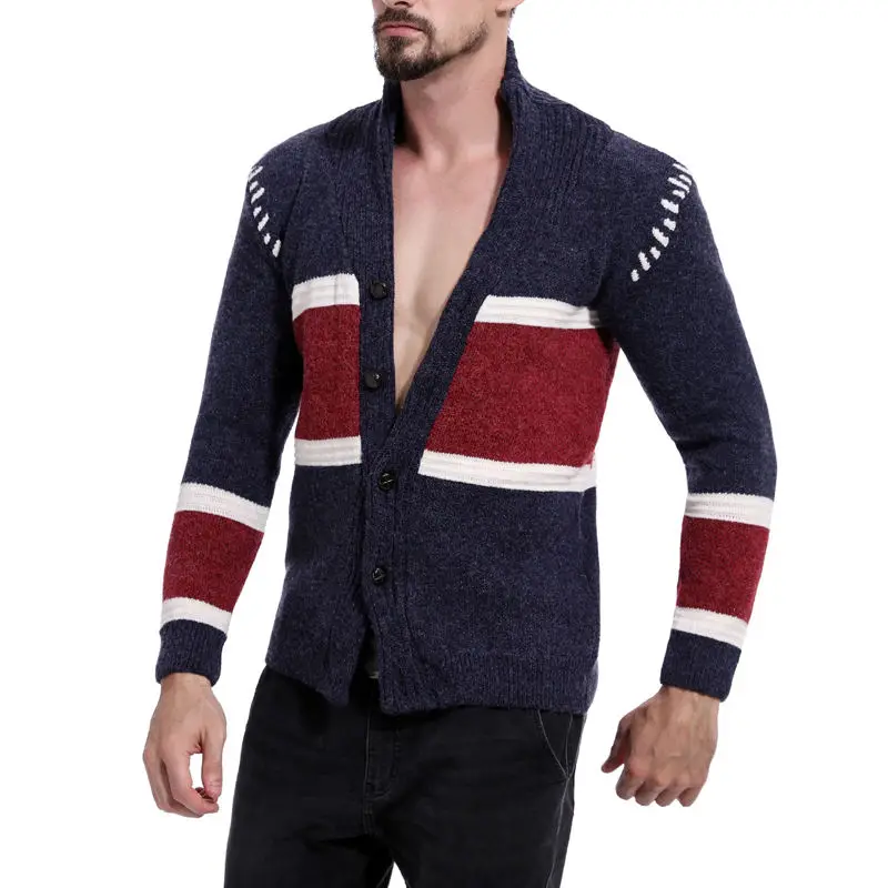 navy blue Бренд Kiby, шерстяная куртка VogueMen, кардиган, сочетающиеся цвета, свитера, верхняя одежда, зимняя куртка с высоким воротником, мужской свитер оптом - Цвет: navy blue