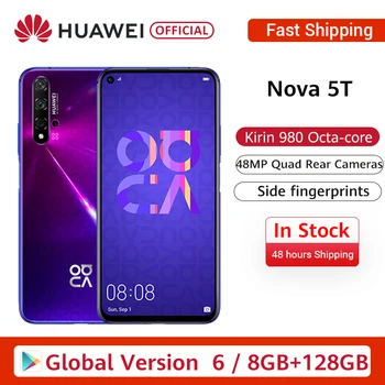 

Original Huawei Nova 5T 6GB+128GB Kirin 980 Octa-core 6.26" Full Screen Android 9 Mobile Phone 48 MP Five AI Cameras
