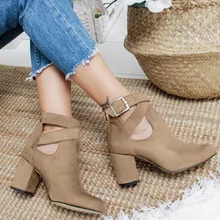 SAGACE/Элегантные женские повседневные однотонные ботинки в римском стиле на квадратном каблуке с пряжкой в стиле ретро; ботильоны; женские тонкие туфли; простая модная обувь