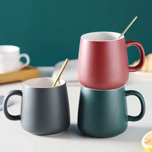 

ONEISALL 380ml Ceramics Mug Ceramics Water Cup Coffee Cup Office Cup with Handle Matt Design Mug with Spoon
