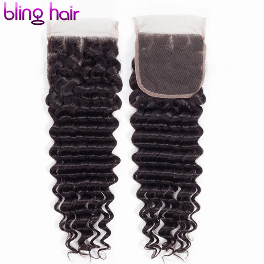 Bling Hair-pelo peruano ondulado con cierre de encaje, pelo de bebé 4x4 libre/Medio/tres partes, cabello humano Remy, Color Natural, envío gratis