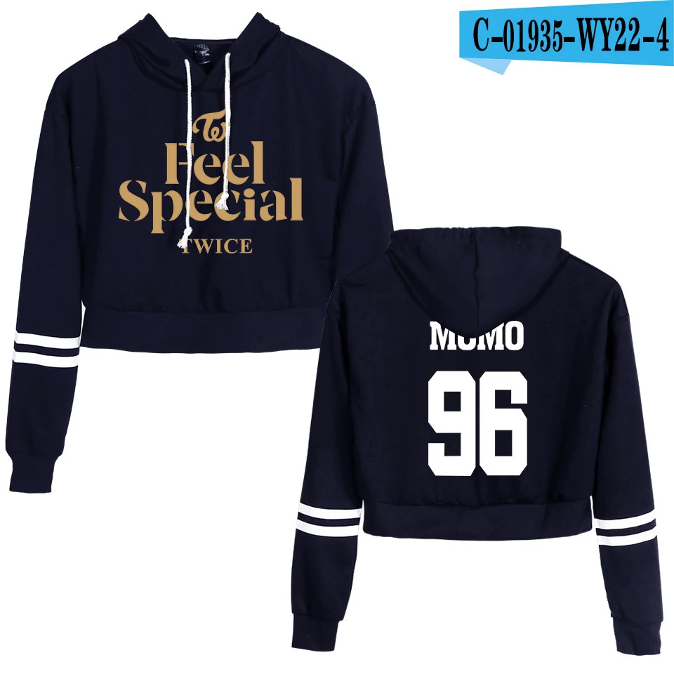 Женский сексуальный укороченный топ, толстовки Kpop Team TWICE Feel Special Print harajuku, Весенняя Горячая Распродажа, повседневные толстовки, свитшоты размера плюс - Цвет: Navy