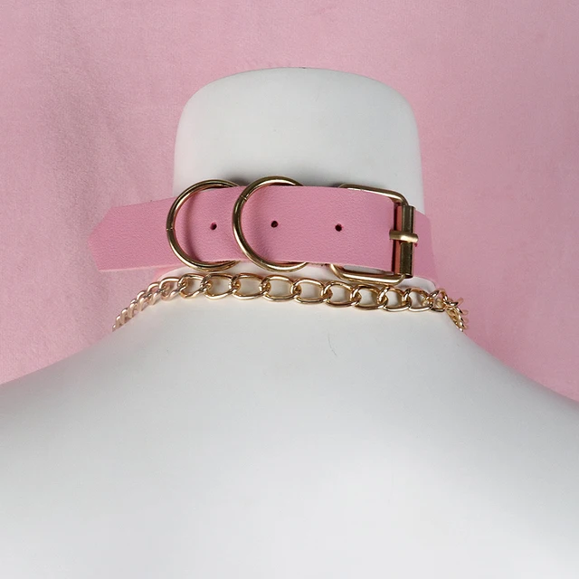 Pink Sexy Leather Collar, Pink Choker Pendant