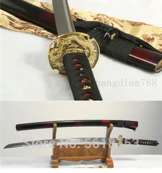 

1060 CARBON STEEL BLADE DRAGON TSUBA FORGED JAPANESE SAMURAI SWORD BLACK SAYA