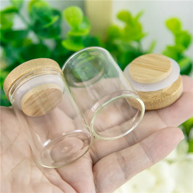 50pcs 15ml 30x40mm Glass Bottle With Bamboo Cap Glass Bottles Liquid Food Grade Tea Liquorice Candy Saffron Jars Vials
