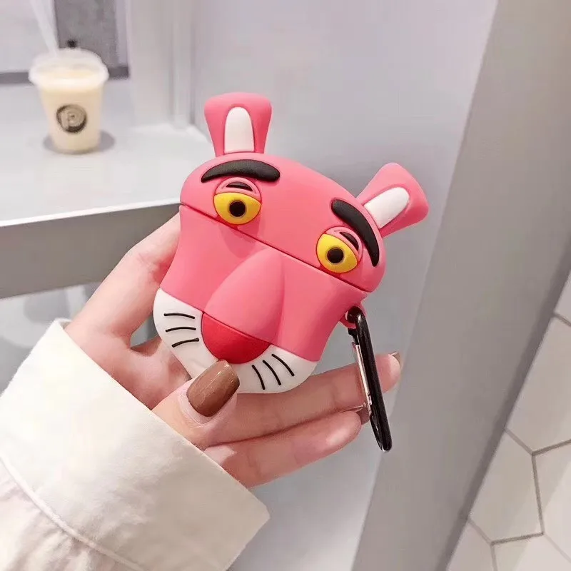 Pink Panther 3D милый мультфильм Розовая пантера силиконовый наушник чехол для Airpods чехол для Apple Air pods 2 Аксессуары для наушников чехол для наушников - Цвет: Pink Panther