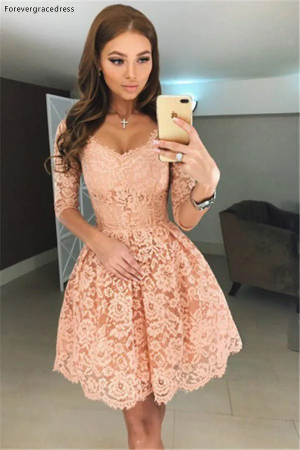 PICTURE COLOR Недорогое коктейльное платье трапециевидной формы, кружевное мини короткое Клубное платье с v-образным вырезом, вечерние платья для выпускного вечера размера плюс, изготовление на заказ - Цвет: PICTURE COLOR
