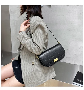 

PU Leather Crossbody Bags For Women 2020 Shoulder Baguette Bag Luxury Crocodile Pattern Single Belt Solid Bags Bolsas For Ladies