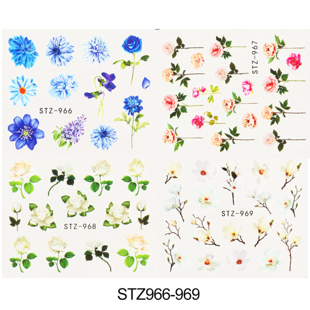 Leaf Vine Stickers For Nails Fashion Purple Flowers Water Sliders Butterfly Geometry Nail Art Decals Set LASTZ888-STZ891