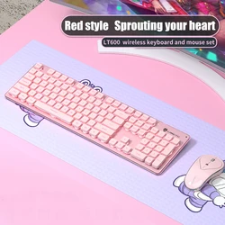 Backlit 104 key recarregável sem fio bluetooth jogo teclado e mouse conjunto rosa bonito ultra fino adequado para o jogo de escritório em casa