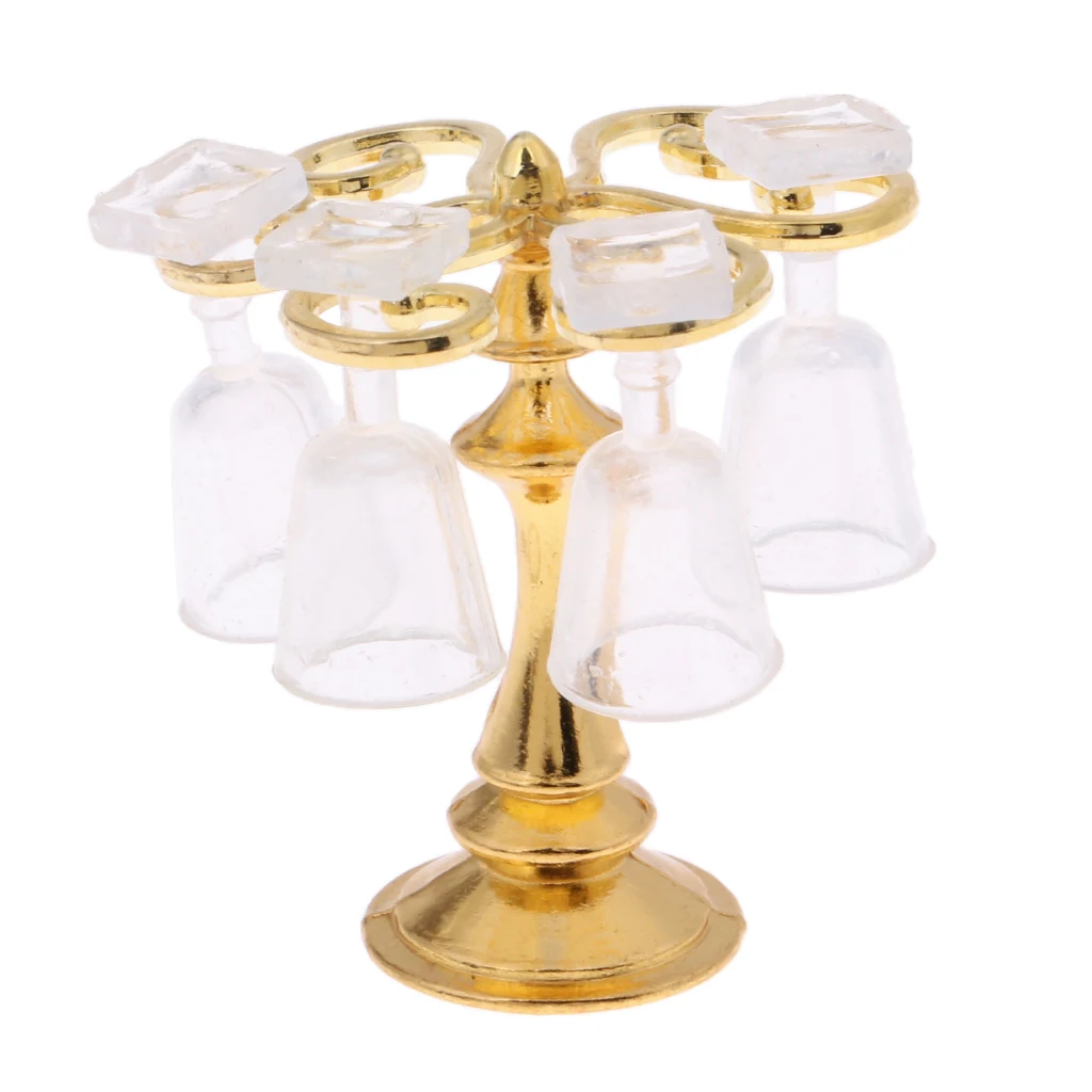 Modern Bar Pub Accessory Wine Cup Rack Holder Goblet Kits For 1:12 Scale Dollhouse Dining Room Ornament Golden