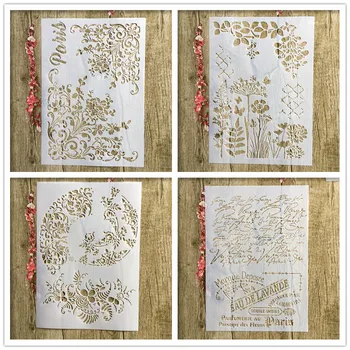 

4Pcs / Lot A4 Floral French Word DIY Layered Stencil Painting Scrapbook Coloring Embossed Album Decorative Paper Card Template