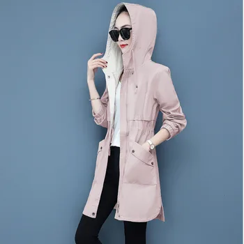 

Women's long hooded jacket slim windbreaker casual fashion women's jacket and coat zipper spring and autumn