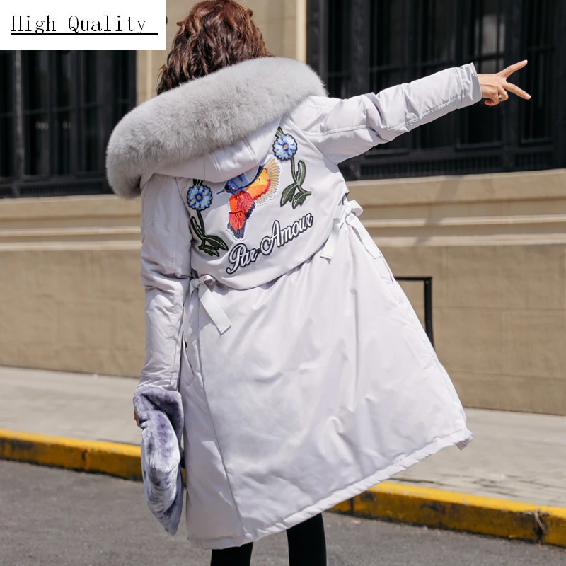 

Winter Female Down Jacket Women Floral Clothes 2020 Korean Long Warm Duck Down Coat Large Fox Fur Hooded Coat Hiver 56116