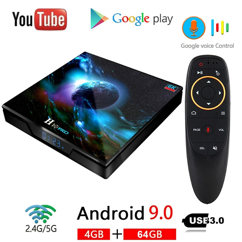 H10 Pro Android 9.0 Smart TV Box Quad Core 4GB 64GB 2.4G&5G Wifi 6K Google Voice Assistant Netflix Youtube Media Player TV BOX