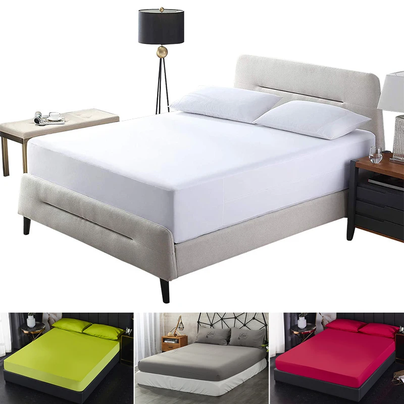Multi Size Waterproof Mattress Cover Solid Color Bed Fitted Sheet Protector Anti Dust Against